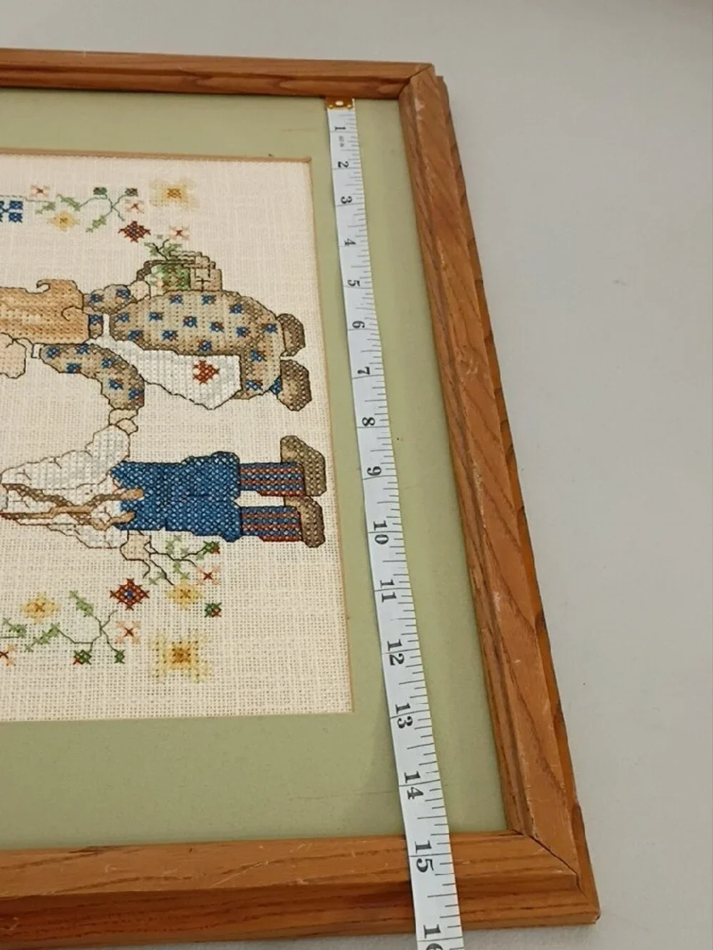 Vintage Green-Matted Framed Cross-Stitch Friendship Art